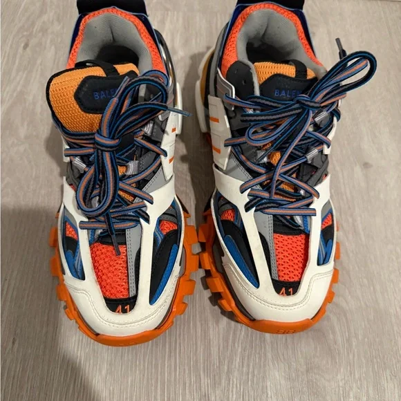 Balenciaga Men's Track Sneakers - Orange, Blue, and Gray